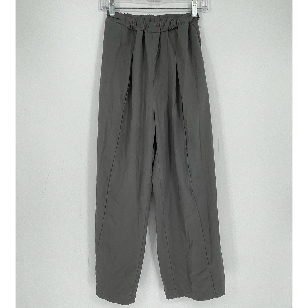Dazy Women's Gray Pleated Elastic Waist Stretch Wide Leg Casual Pants Size L